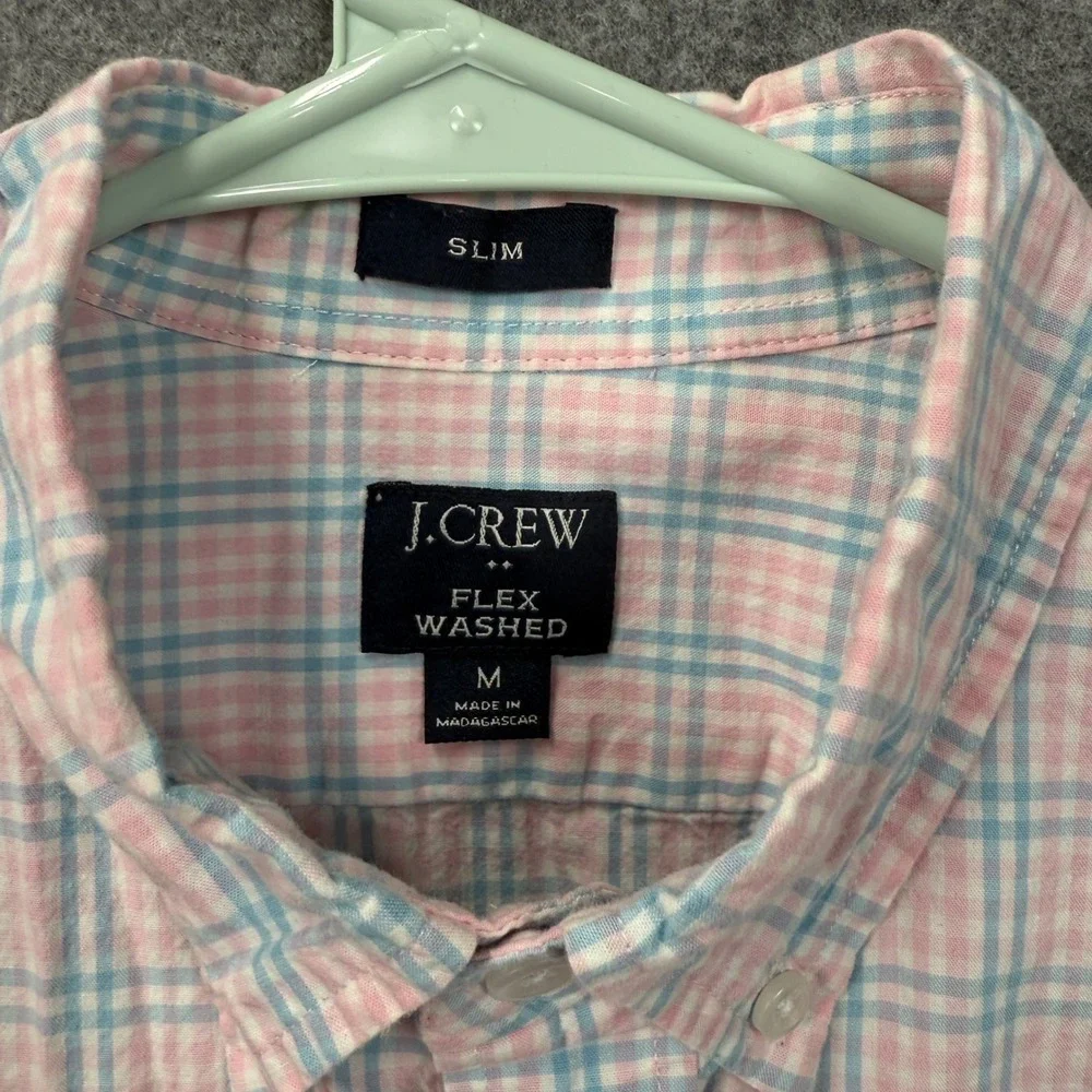 J. Crew Slim Fit Flex‎ Washed Plaid Button Down Shirt Men's Medium Pink Blue